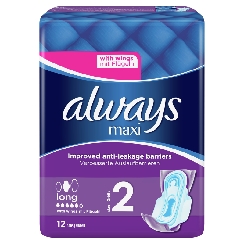 Always Maxi Normal Buy Always Maxi Pads Long with Wings 12 Pads | Chemist Direct