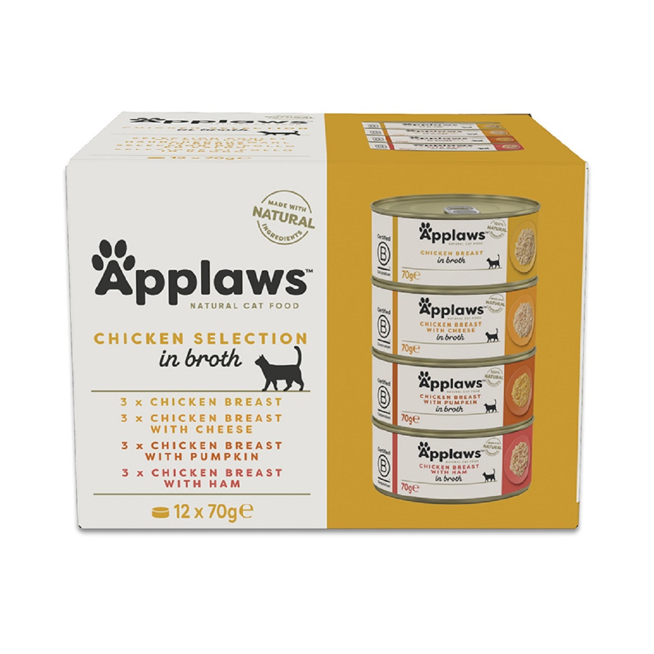Applaws Adult Wet Cat Food Tin Chicken Selection in Broth Multi Pack 12x70g