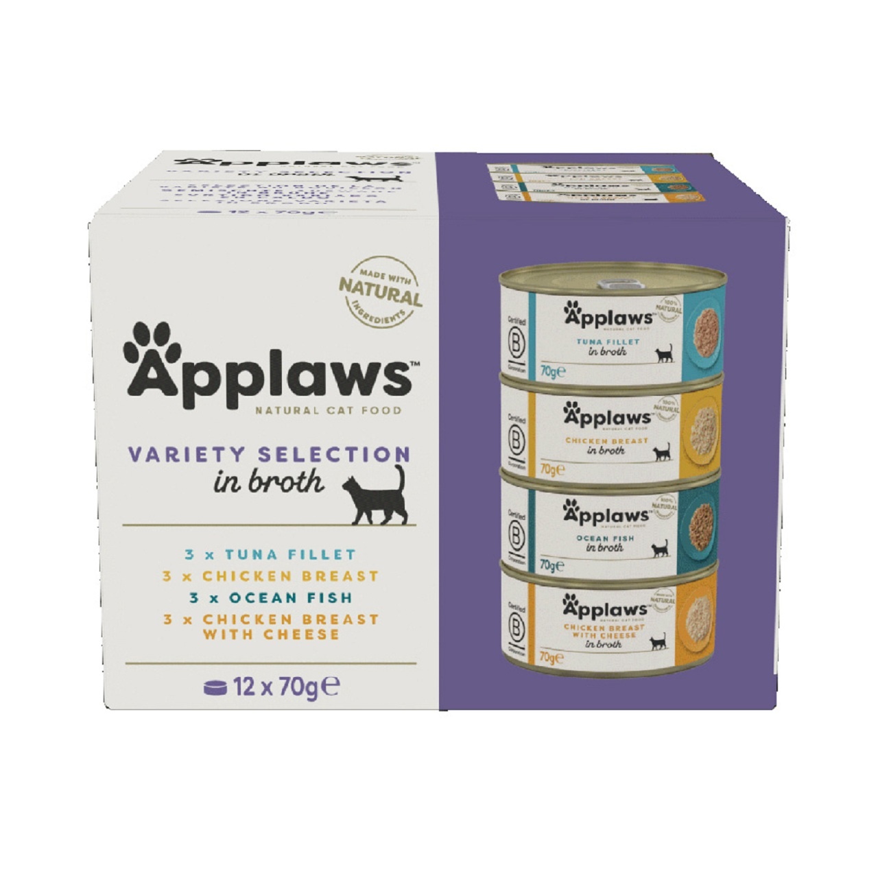 Applaws Adult Wet Cat Food Tin Supreme Selection in Broth Multi Pack 12x70g