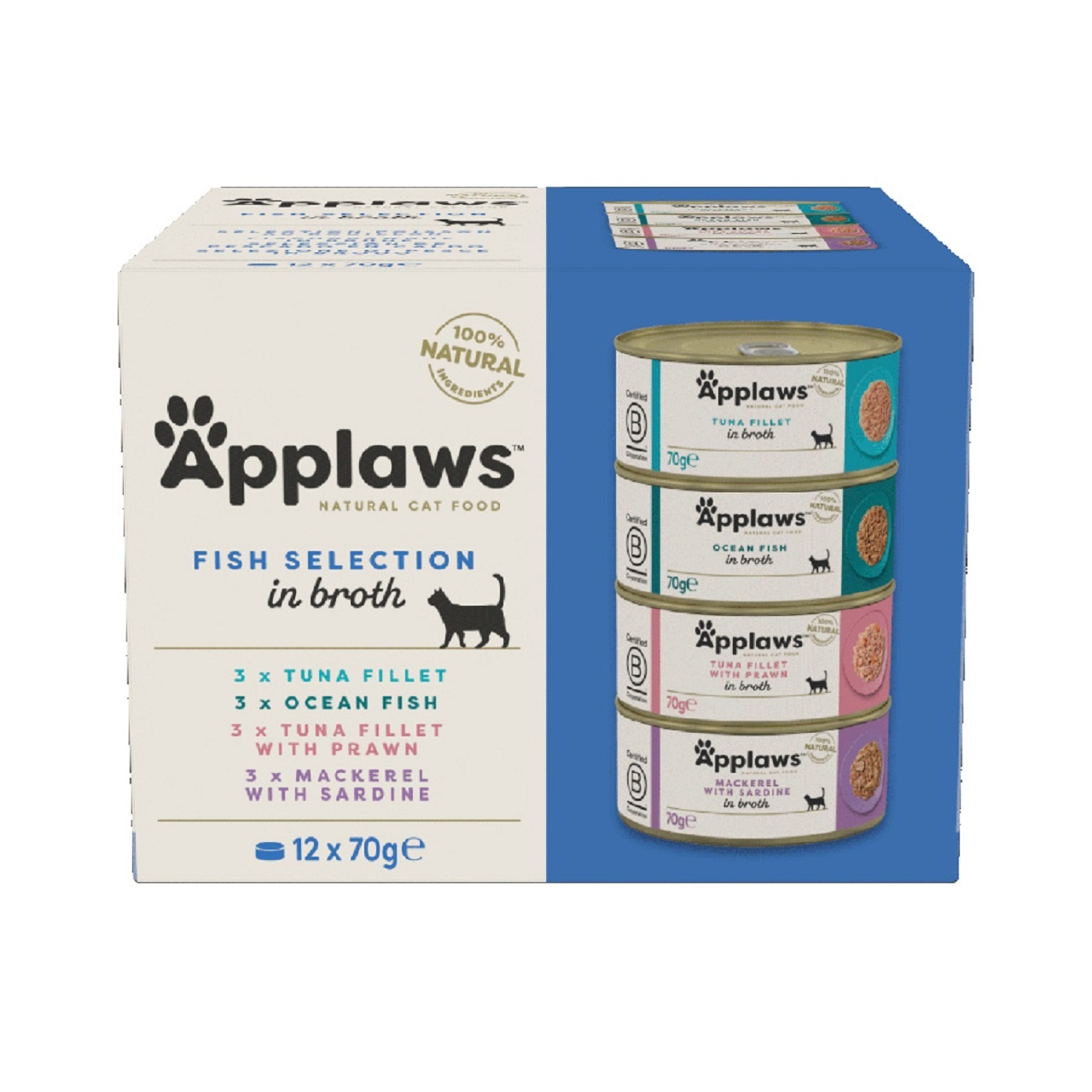 Applaws Adult Wet Cat Food Tin Tuna & Fish in Broth Selection Multi Pack 12x70g