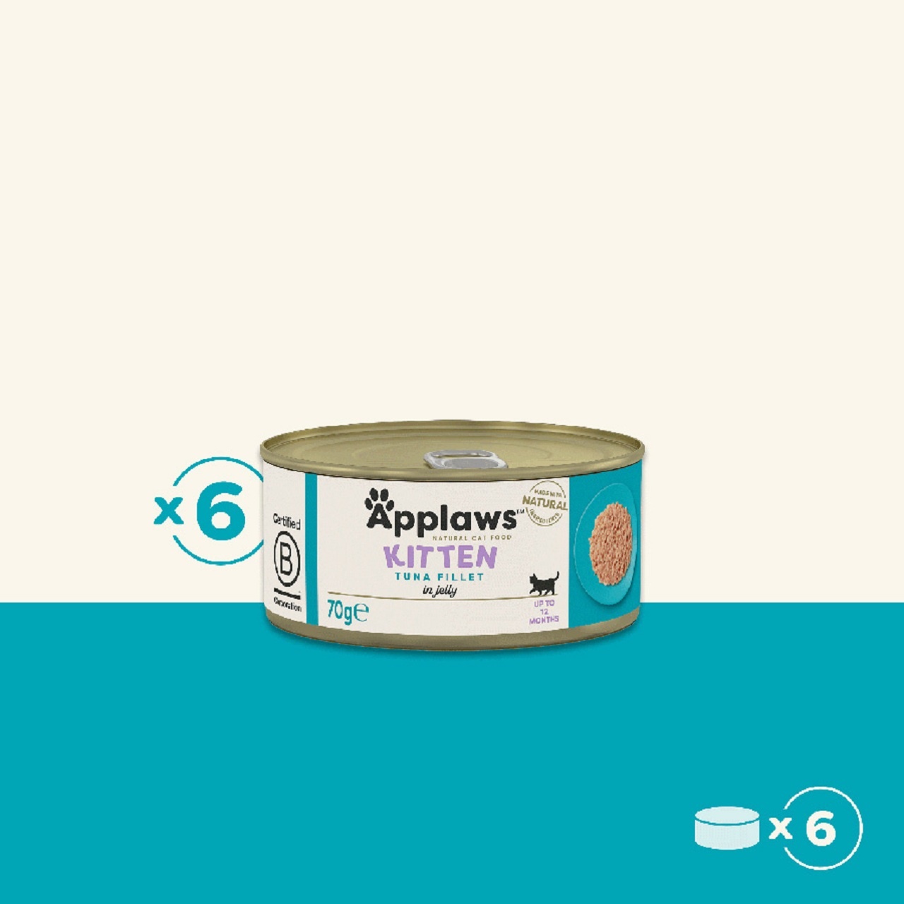Applaws Wet Cat Food Tin Kitten Tuna Fillet in Jelly Multipack 6x70g