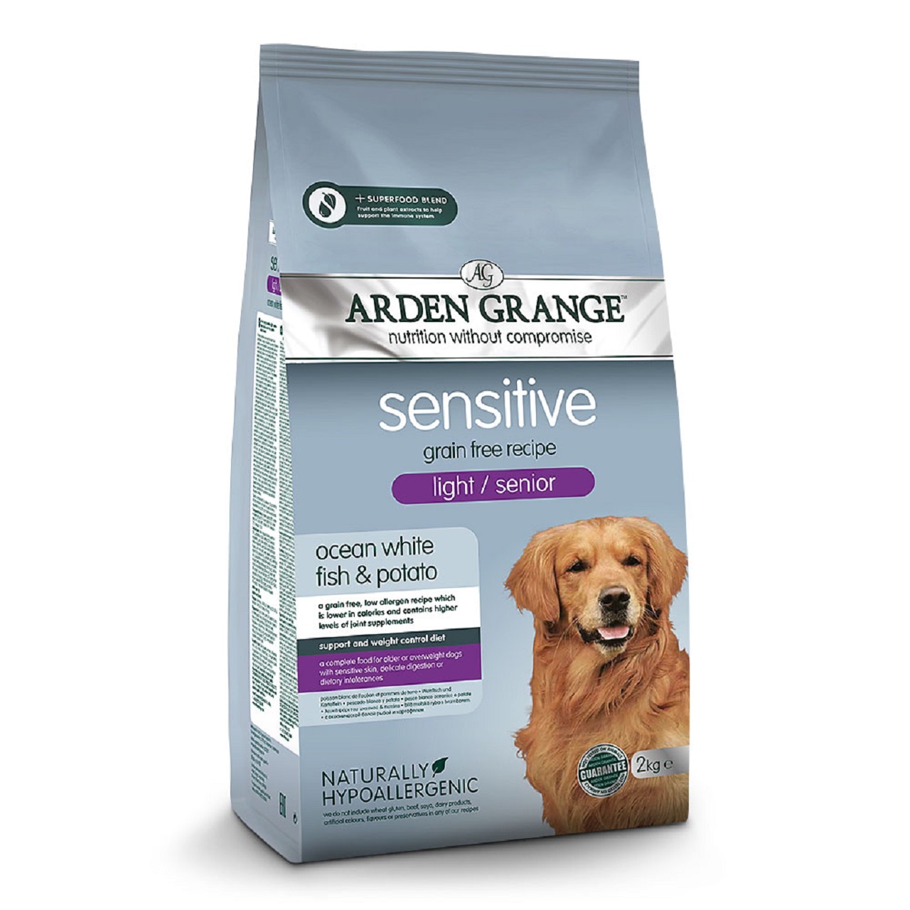 Arden Grange Adult Dog Sensitive Light/Senior Ocean Fish & Potato Dry Food 2kg