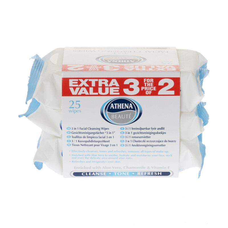 Athena Face Wipes 3in1 25 Wipes x 3