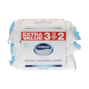  Athena Face Wipes 3in1 25 Wipes x 3 