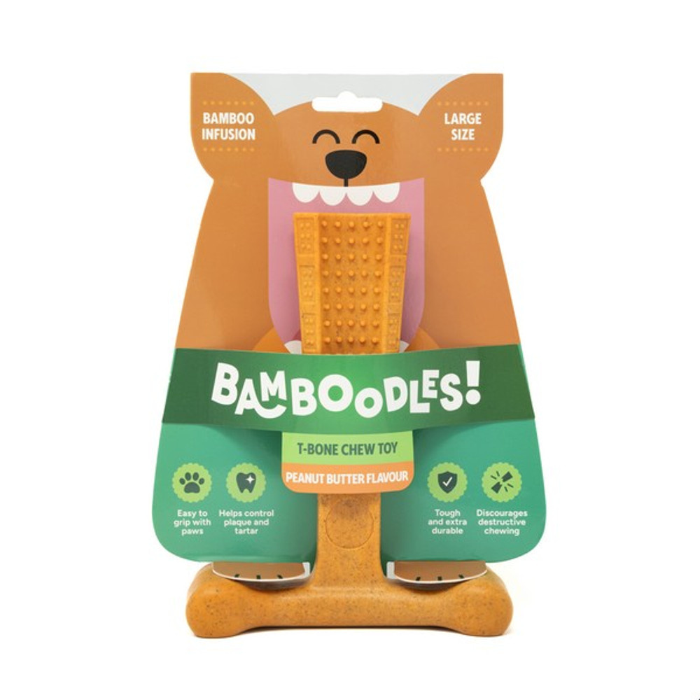 Bamboodles T Bone Chew Toy for Dogs Large 7Inch Peanut Butter Flavour
