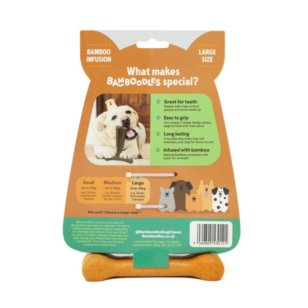 Bamboodles T Bone Chew Toy for Dogs Large 7Inch Peanut Butter Flavour