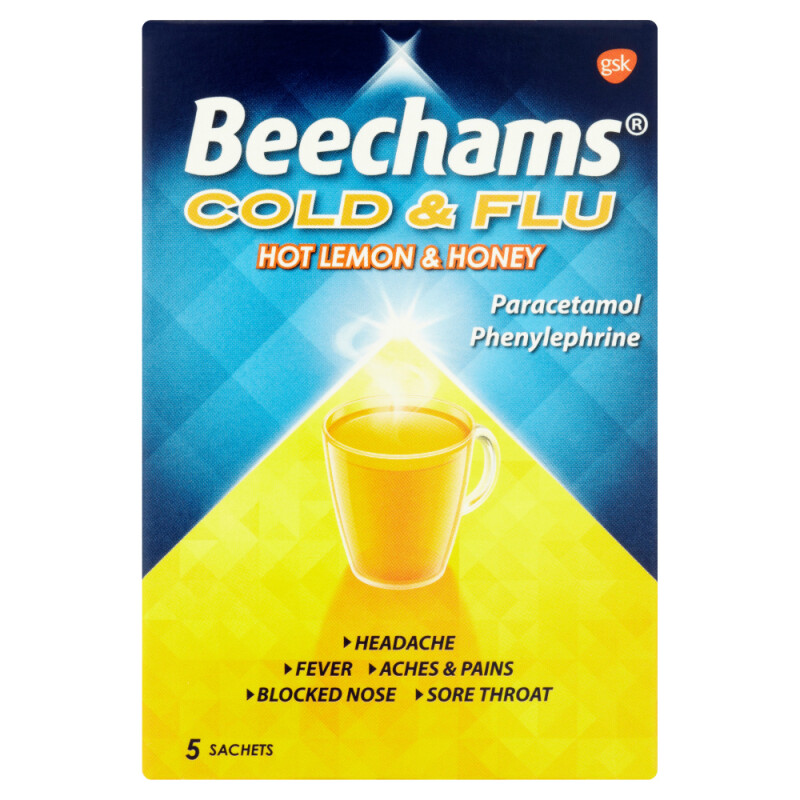 Beechams Cold & Flu Hot Lemon & Honey Hot Drink Powders 5s