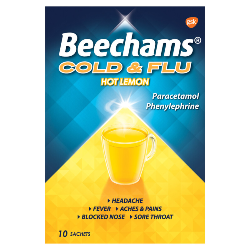 Beechams Cold & Flu Hot Lemon Hot Drink Powders 10s