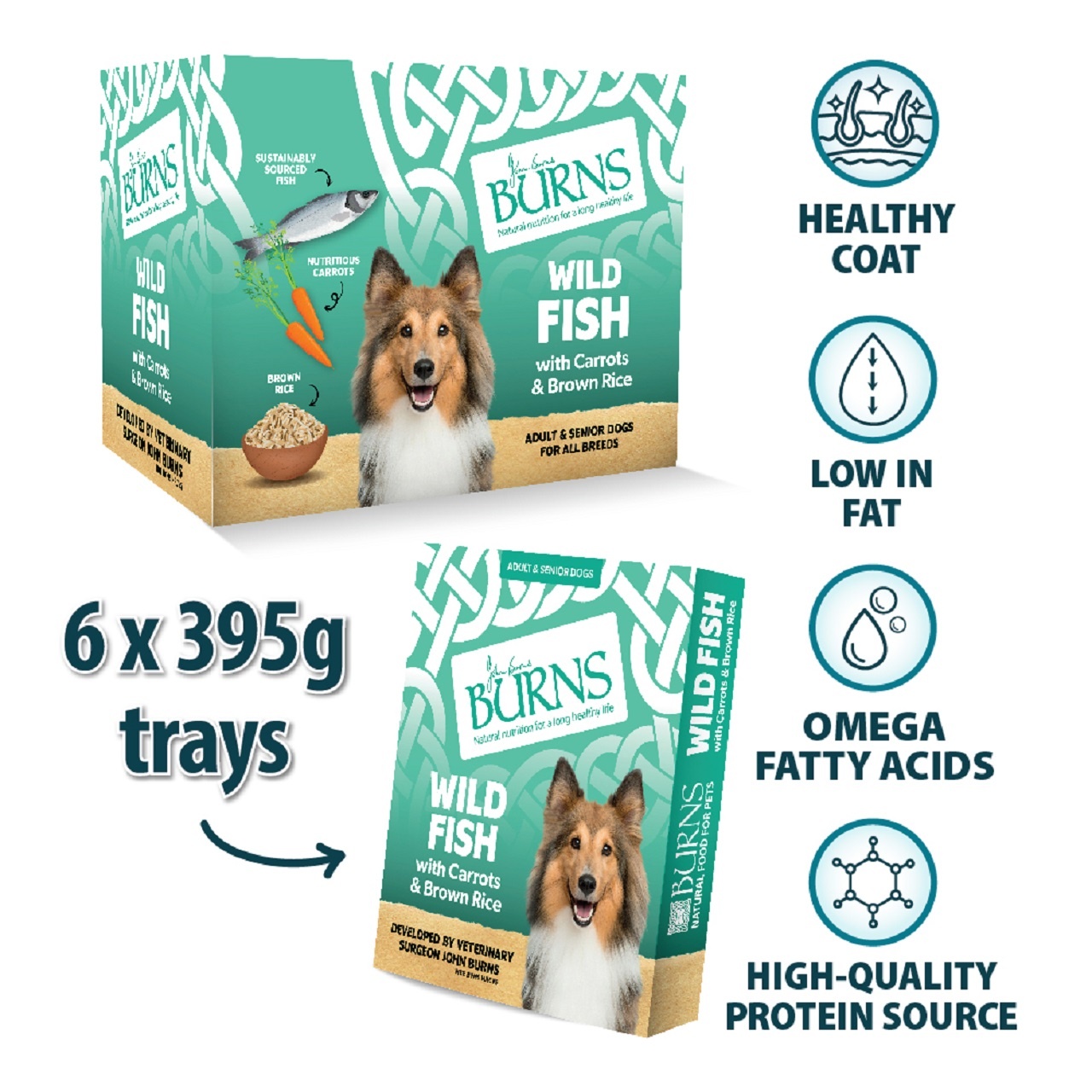 Burns Wet Dog Food Fish Veg & Brown Rice 6 Pack 395g