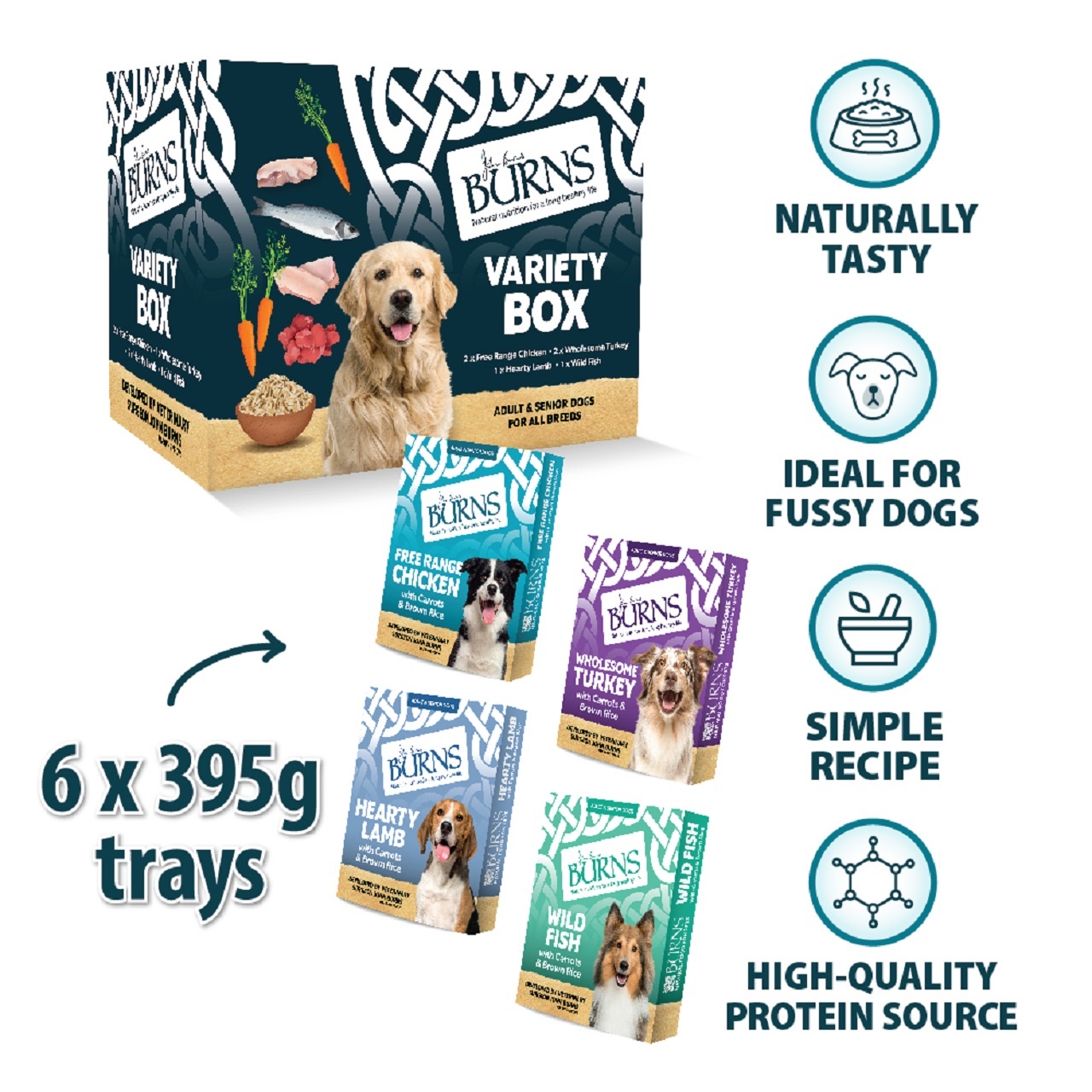 Burns Wet Dog Food Variety Box 6 x 395g