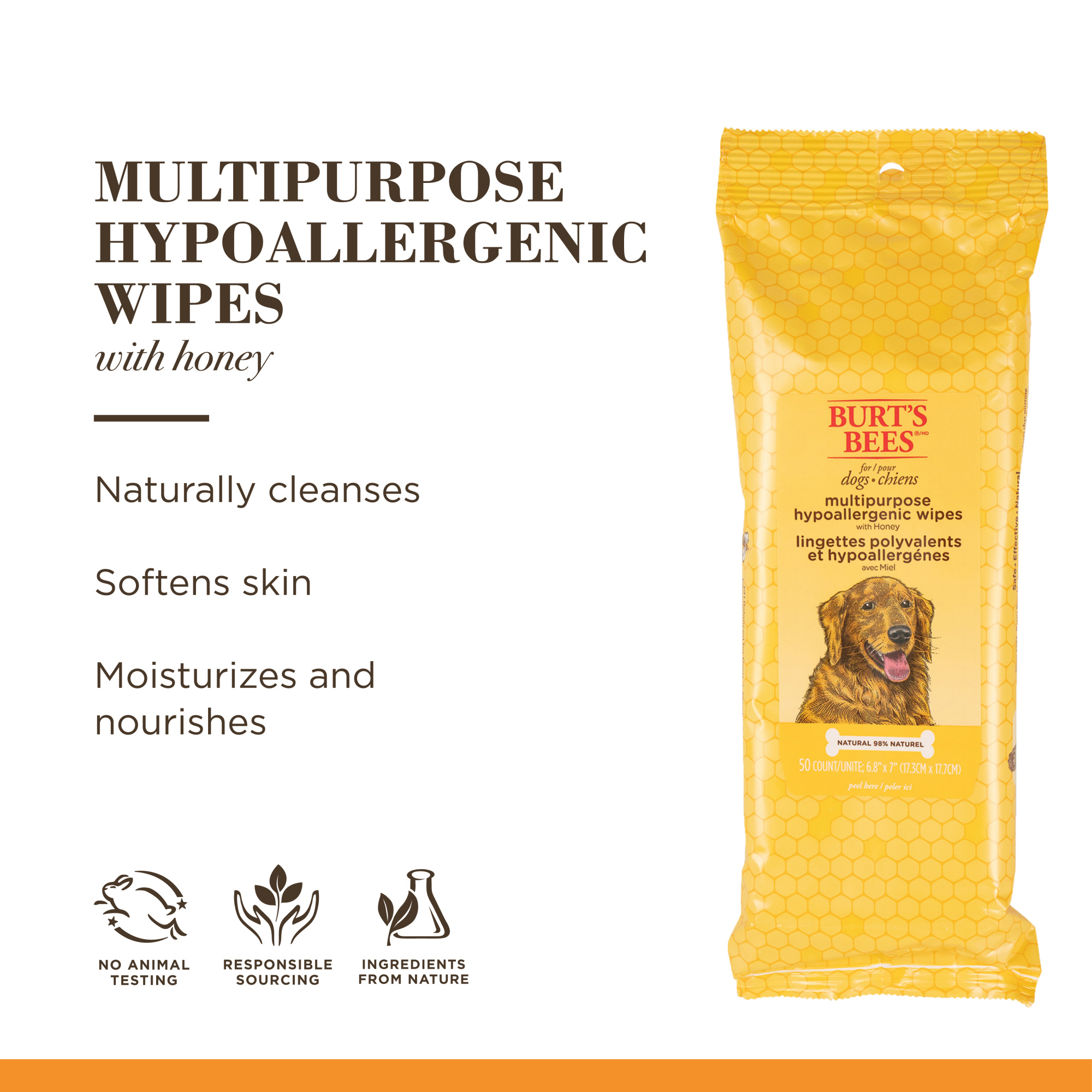 Burts Bees Multipurpose Wipes With Honey 50 Wipes For Dogs