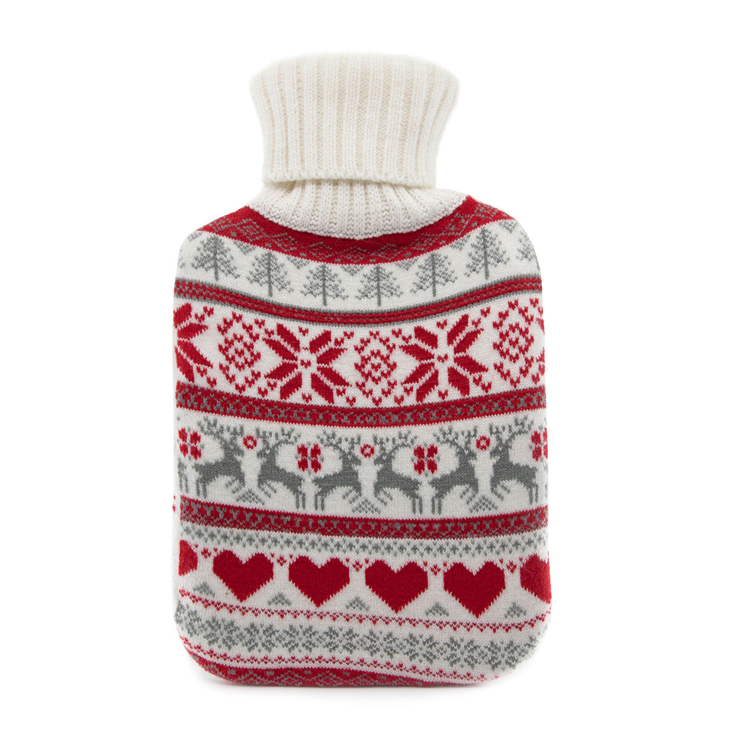 Cassandra Nordic Stars Knitted Hot Water Bottle White with Red