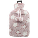 Cassandra Premium Fleece Stars Hot Water Bottle Pink-White Stars