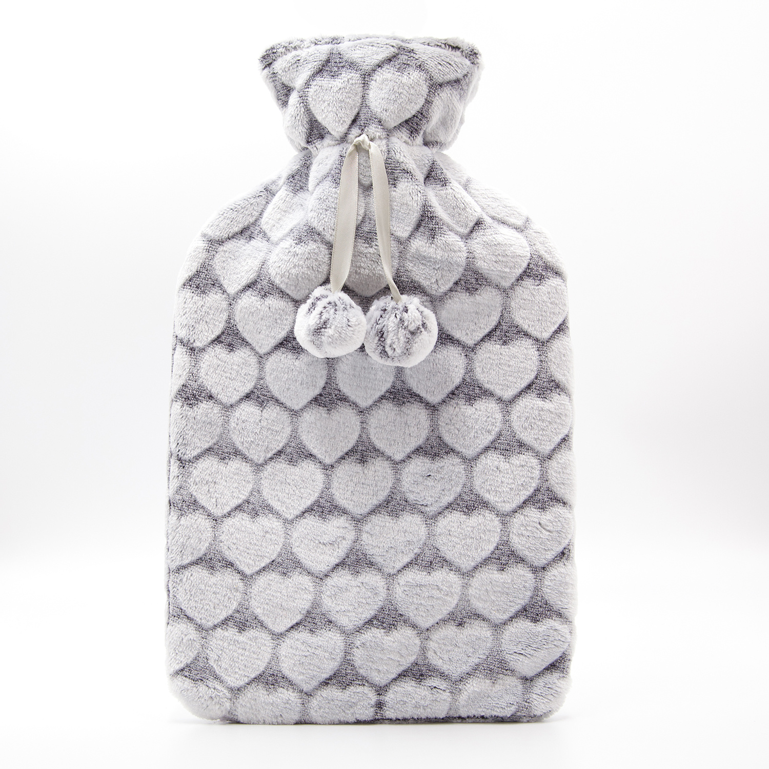 Cassandra Supersoft Fleece Hot Water Bottle Grey Hearts