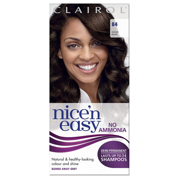 Buy Clairol Nice'n Easy No Ammonia Hair Dye 84 Darkest Brown 135ml Buy Clairol Nice'n Easy No Ammonia Hair Dye 84 Darkest Brown 135ml