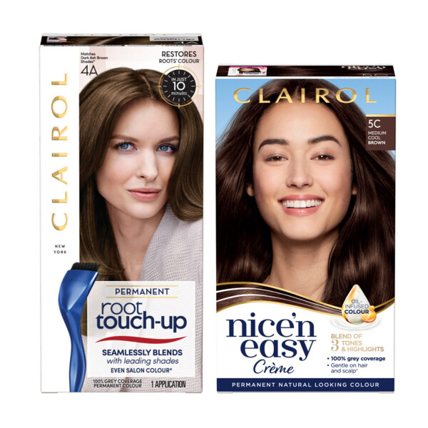 Clairol Root Touch-Up 4A Dark Ash Brown + Nicen Easy 5C Medium Cool Brown