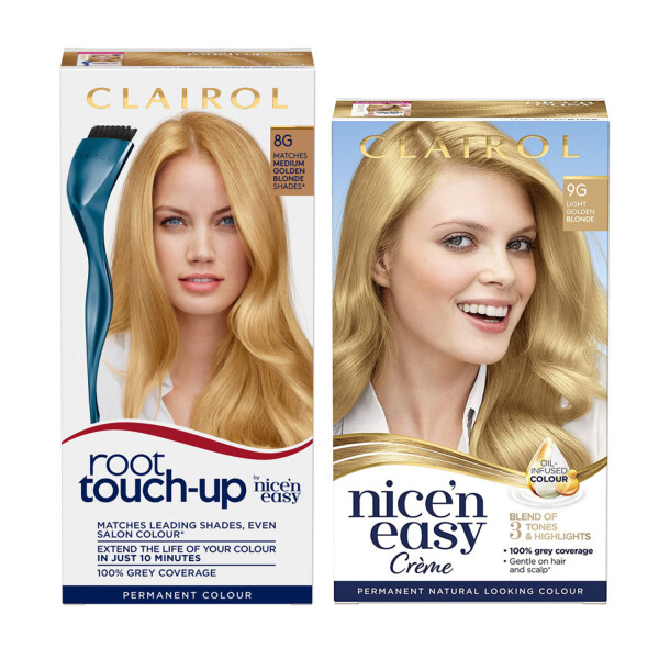 Clairol Root Touch-Up 8G Medium Golden Blonde + Nice'n Easy 9G Light Golden Blonde Clairol Root Touch-Up 8G Medium Golden Blonde + Nice'n Easy 9G Light Golden Blonde