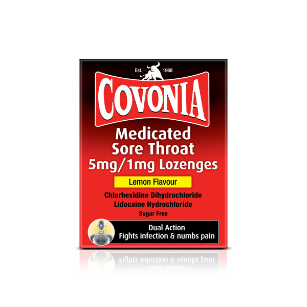 Covonia Medicated Sore Throat 5mg/1mg Lozenges Lemon Flavour