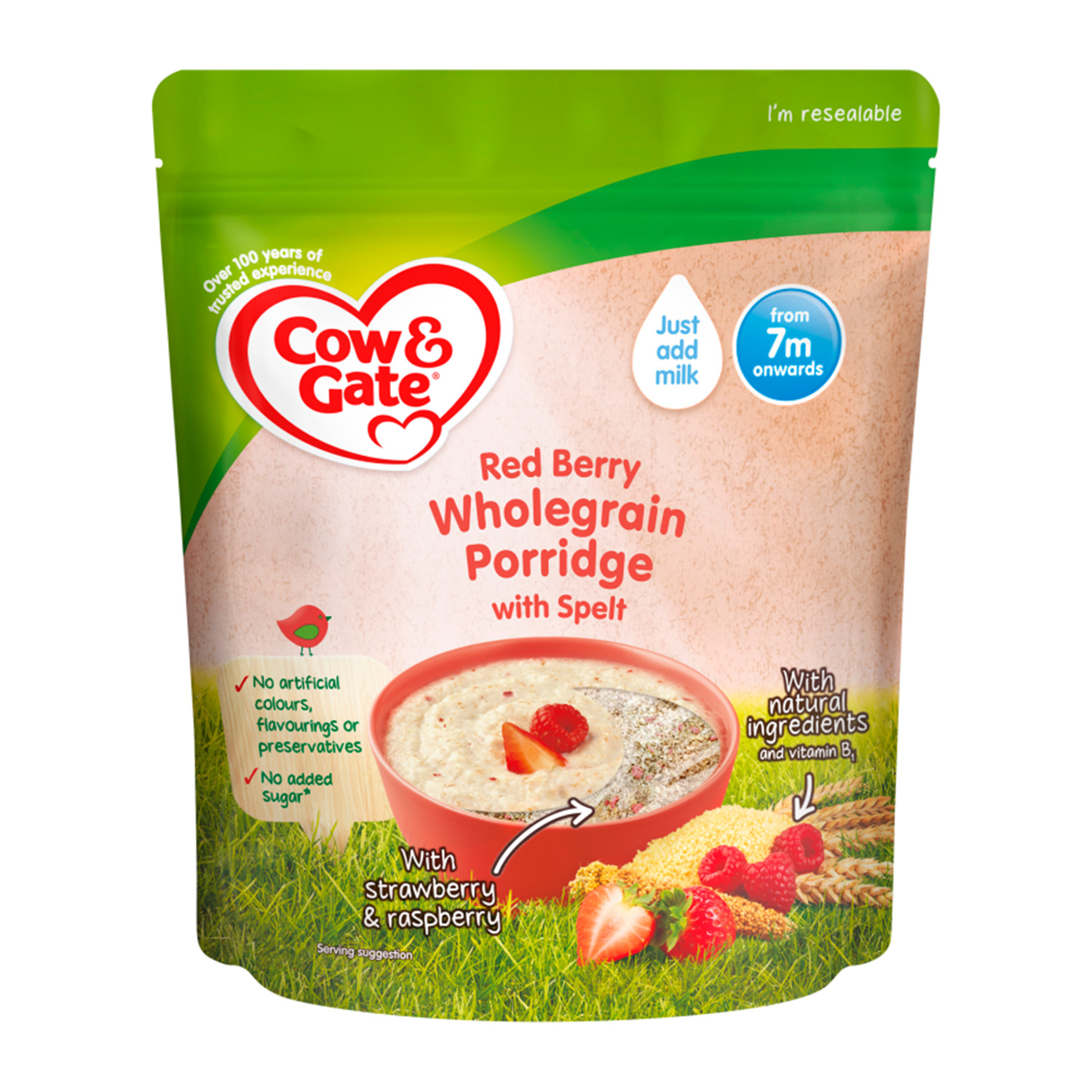 Cow & Gate Red Berry Wholegrain Porridge Baby Cereal From 7 Months