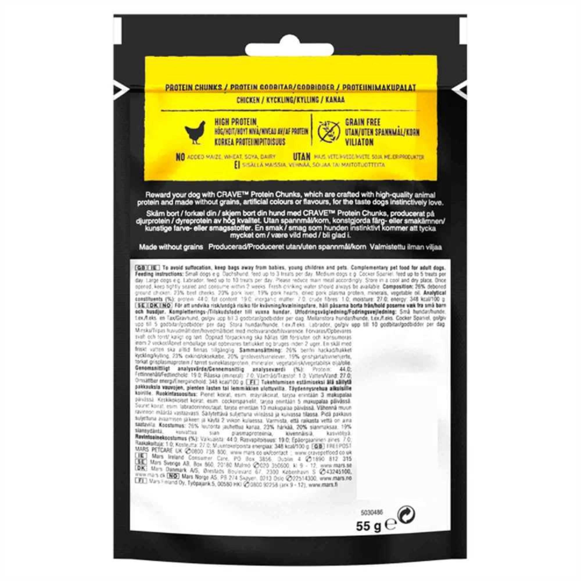 Crave Natural Grain Free Protein Chunks Adult Dog Treat Chicken 55g