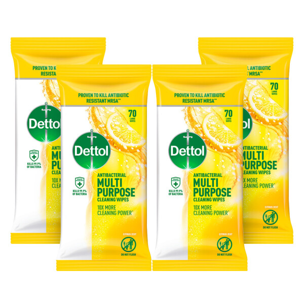 Dettol Power & Fresh Multi-Purpose Citrus Wipes 4 Pack