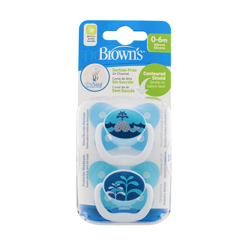 Dr Brown's Prevent Soother 0-6month Blue Twin Pack