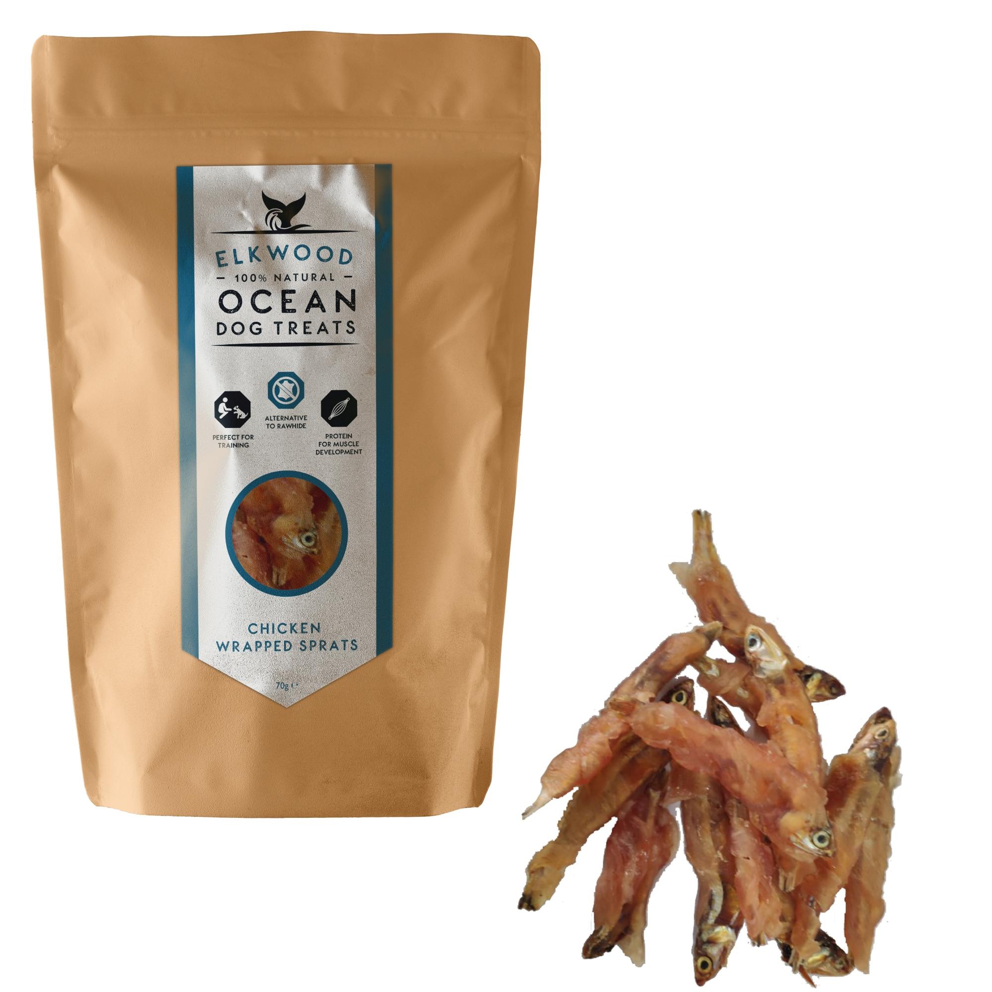 Elkwood 100% Natural Chicken Wrapped Sprats Fish Dog Treats