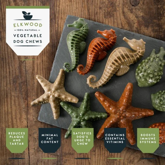 Elkwood Dental Dog Chews Vegetable Sea Creatures +- Seaweed Medium 6pc 160g