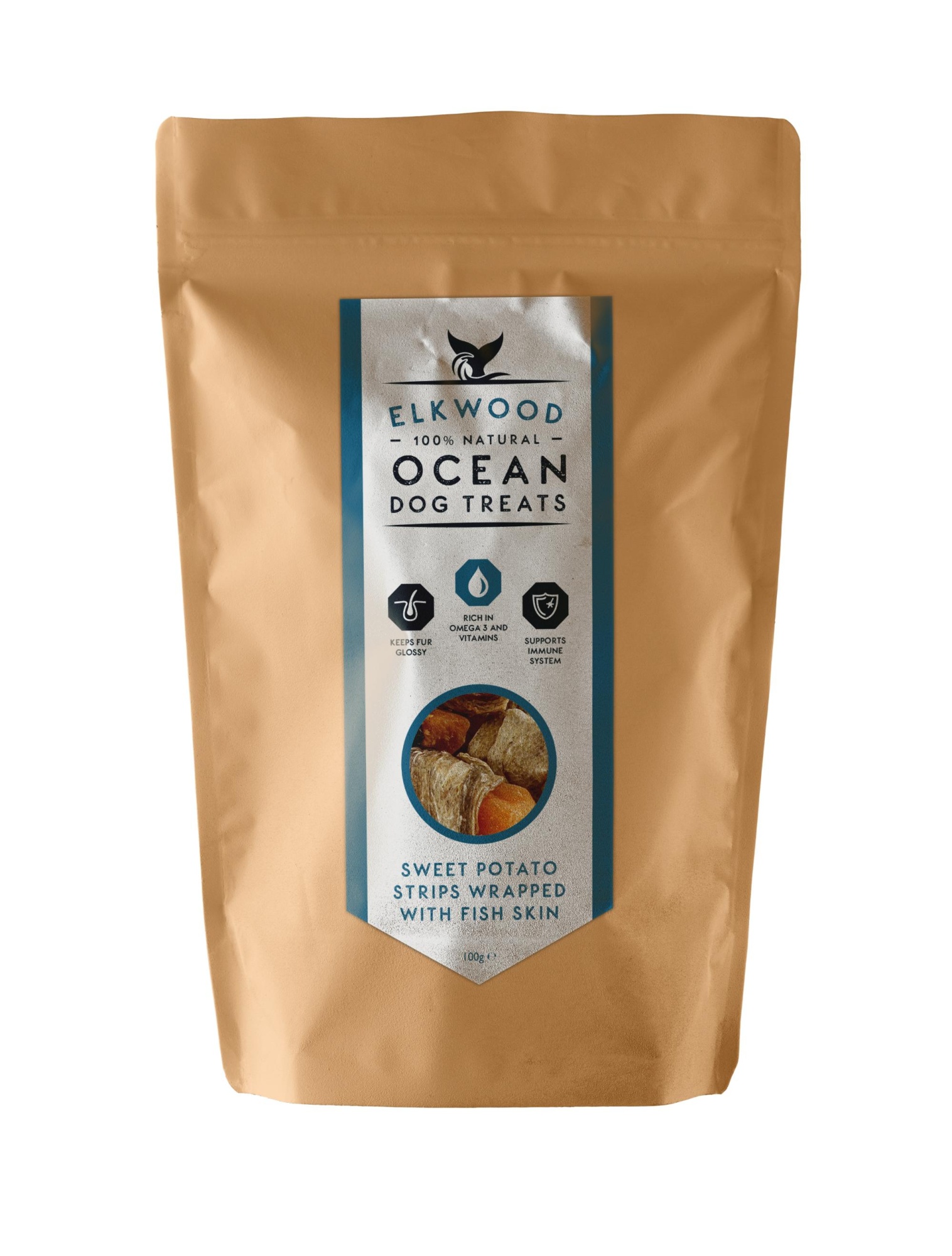 Elkwood Natural Sweet Potato Strips Wrapped With Fish Skin Dog Treats