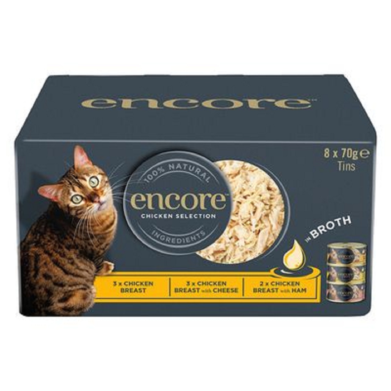 Encore Adult Wet Cat Food, Tin Chicken Selection in Broth 8 x 70g