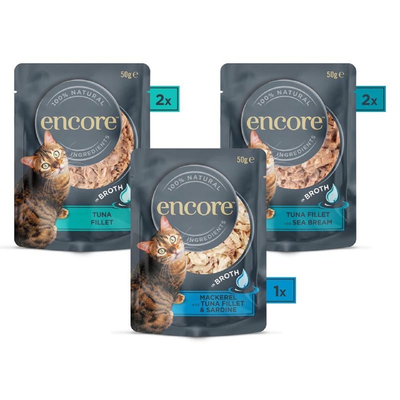 Encore Adult Wet Cat Food Pouch Fish Selection in Broth 5x50g