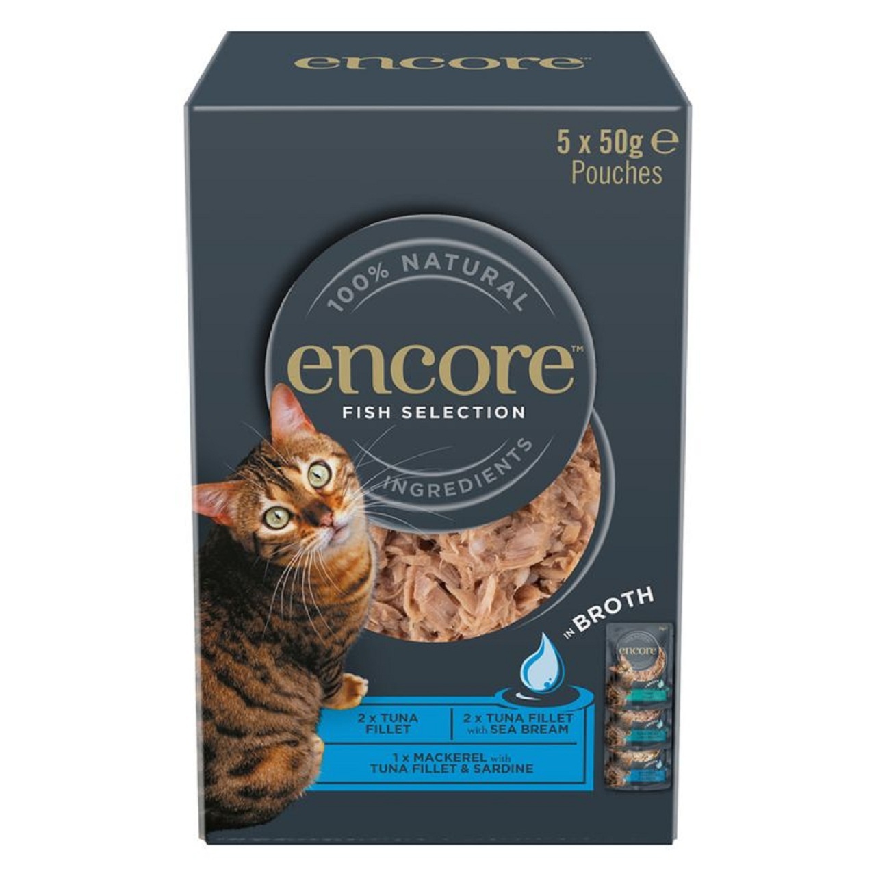 Encore Adult Wet Cat Food Pouch Fish Selection in Broth 5x50g
