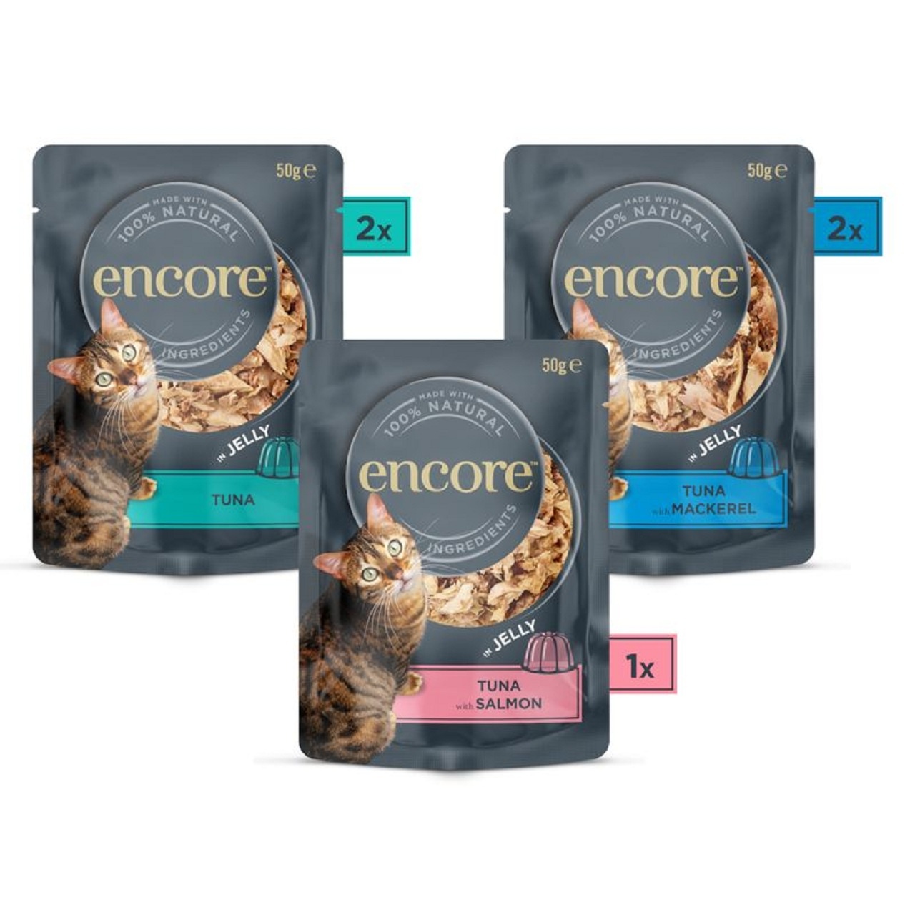 Encore Adult Wet Cat Food Pouch Fish Selection in Jelly 5x50g