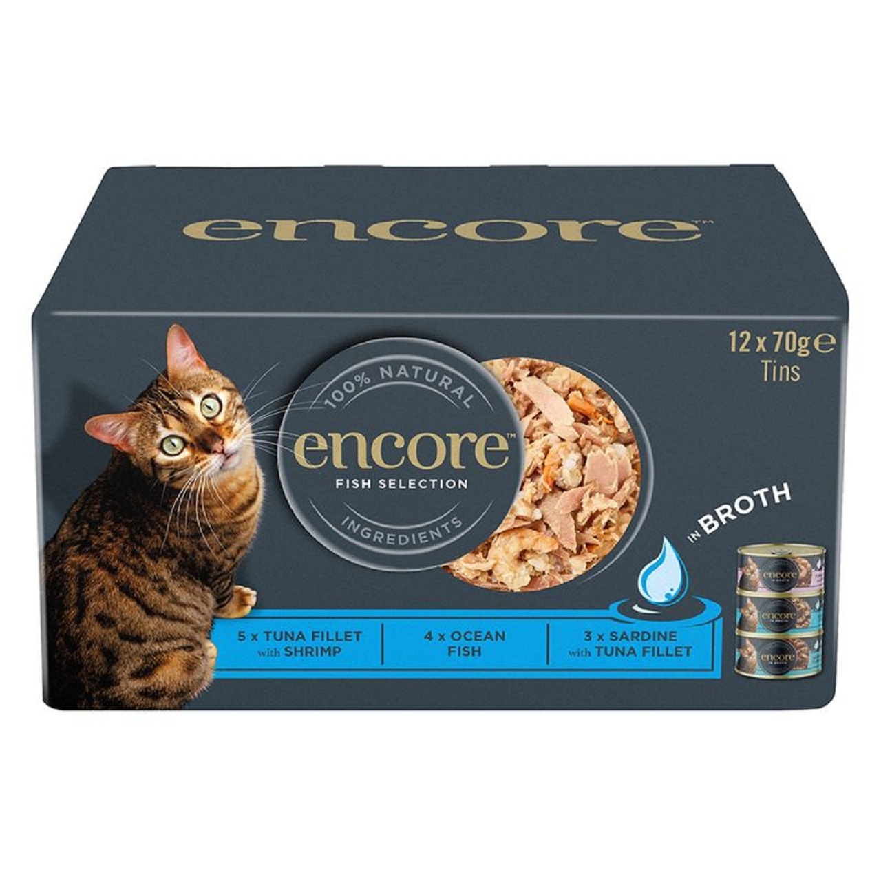 Encore Adult Wet Cat Food Tin Fish Selection in Broth 12x70g