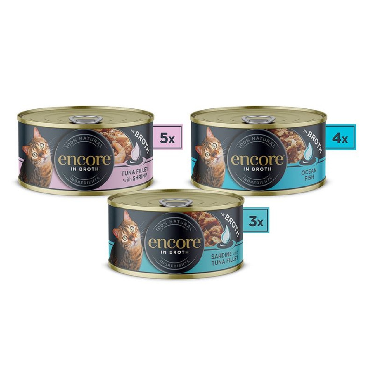Encore Adult Wet Cat Food Tin Fish Selection in Broth 12x70g