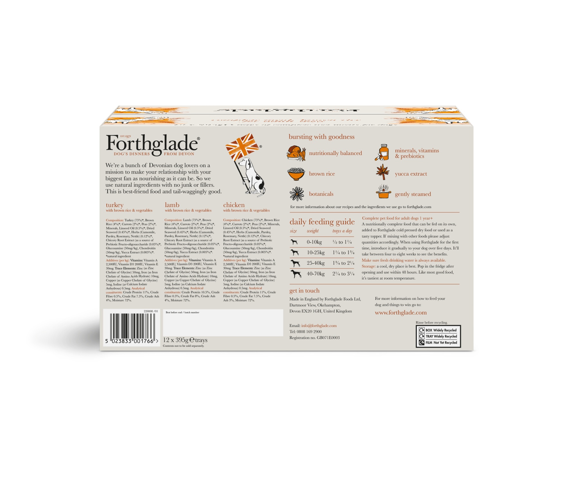 Forthglade Adult Dog Complete Turkey Lamb & Chicken Brown Rice 395g 12pk