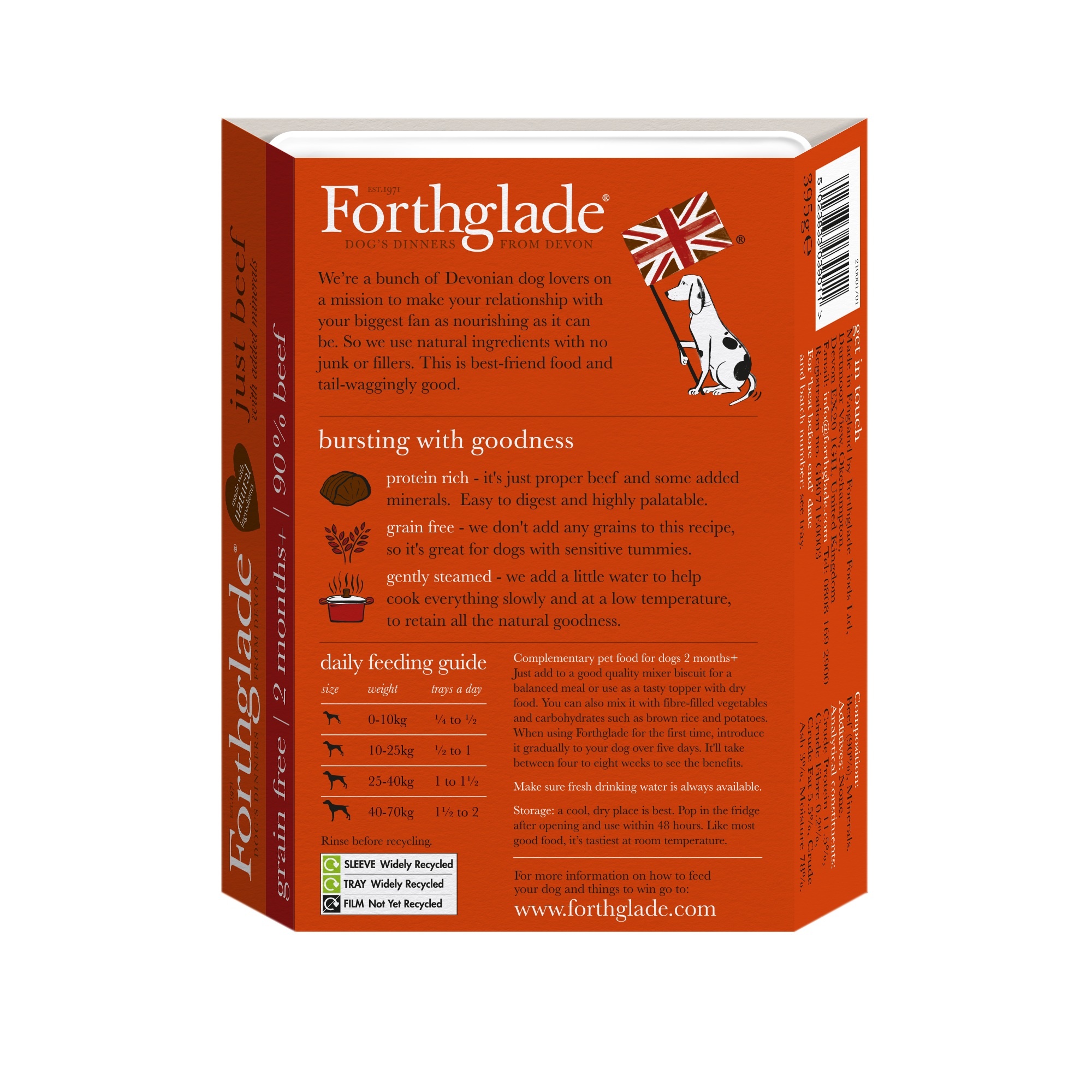 Forthglade Adult Dog Grain Free Just 90% Beef 395g 18pk