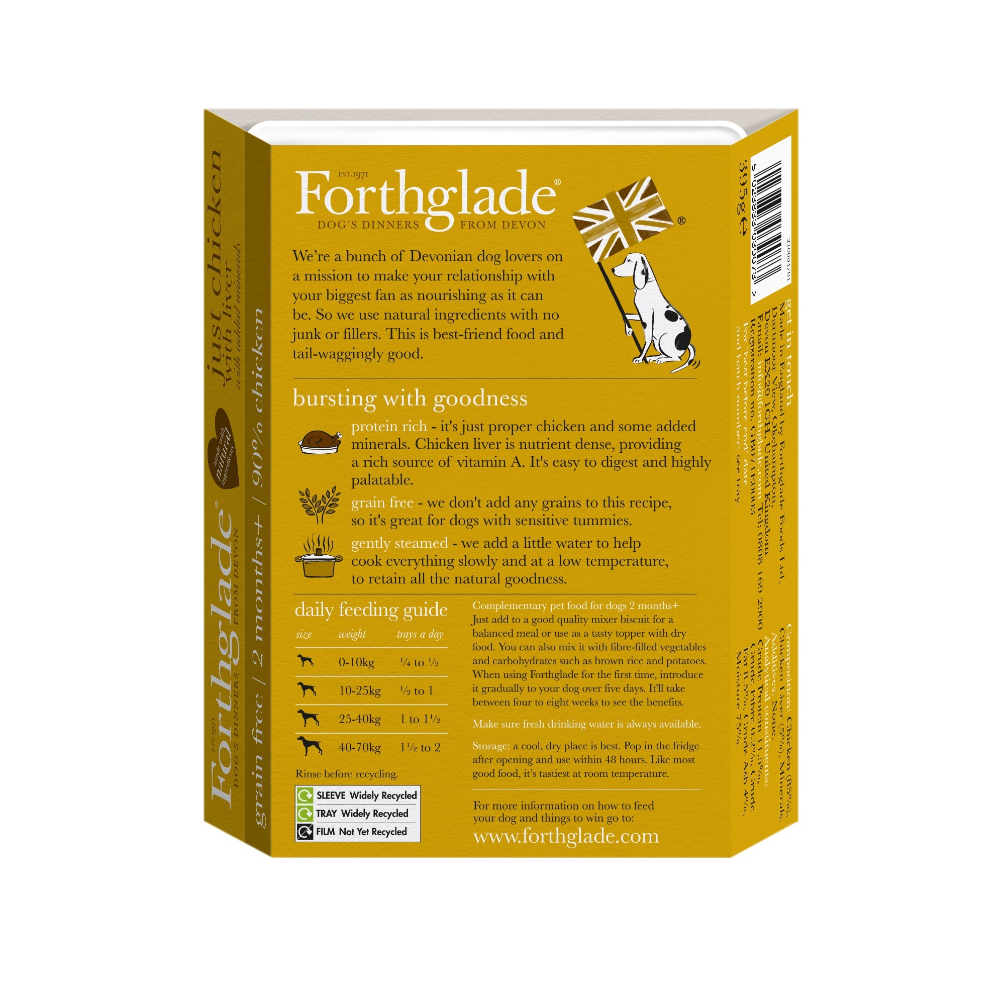 Forthglade Adult Dog Grain Free Just 90% Chicken Liver 395g 18pk