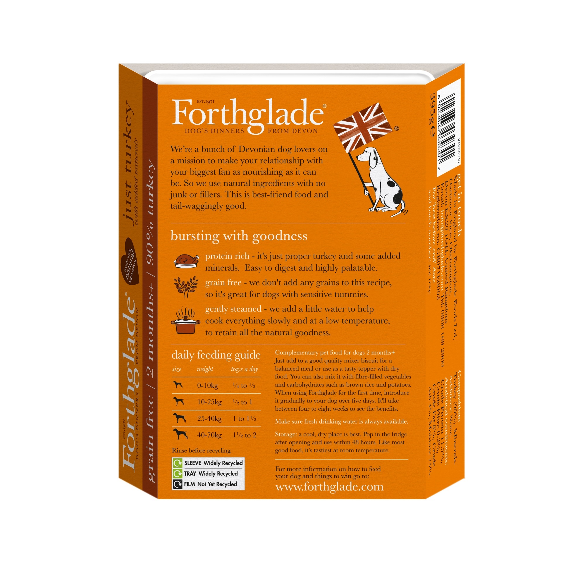 Forthglade Adult Dog Grain Free Just 90% Turkey 395g 18pk