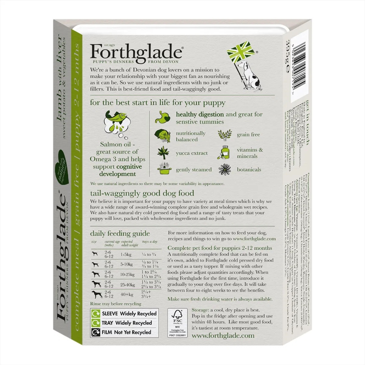 Forthglade Grain Free Puppy Complete Lamb Liver & Veg  395g 18pk