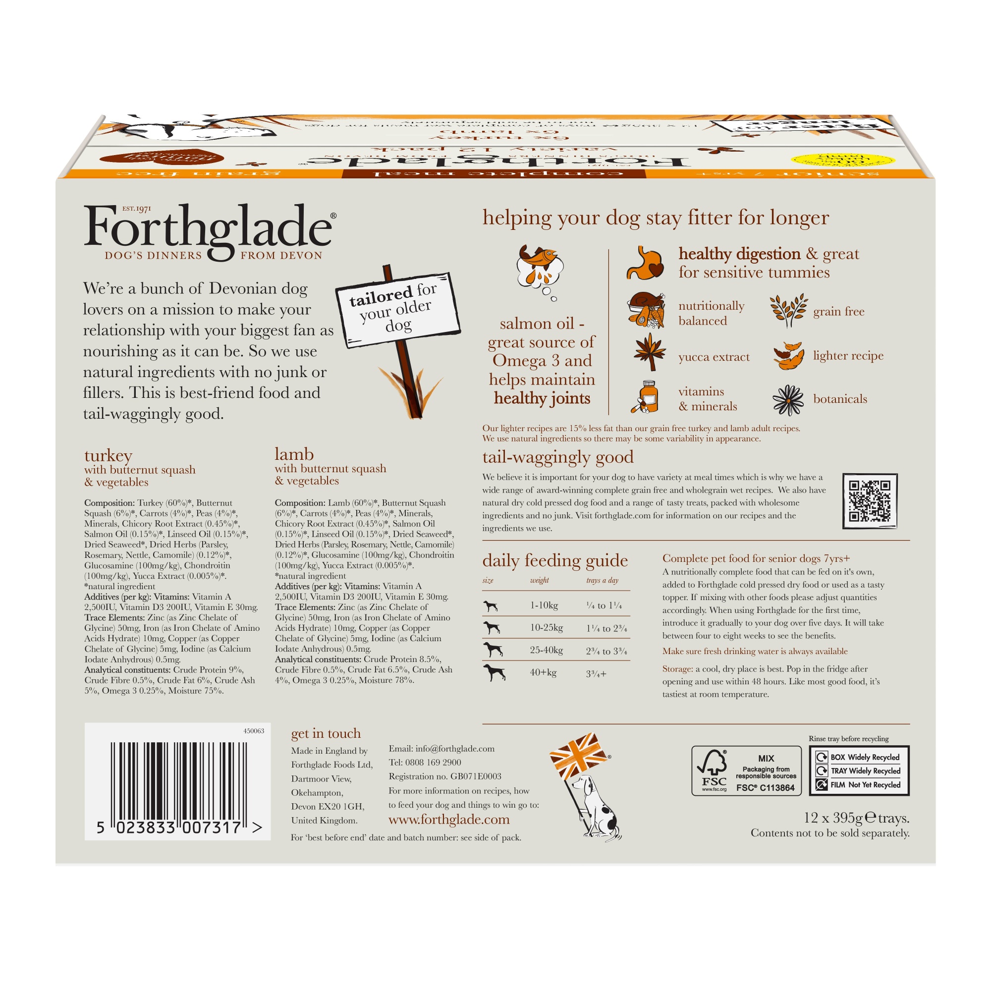 Forthglade Grain Free Senior Complete Turkey & Lamb Veg 395g 12pk