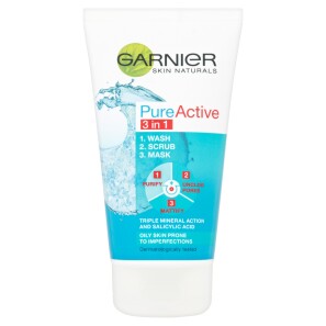 Garnier Pure Active 3in1 Clay Mask Scrub Wash Oily Skin