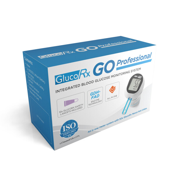 GlucoRx Go Professional Glucose Meter with 50 Test Strips 