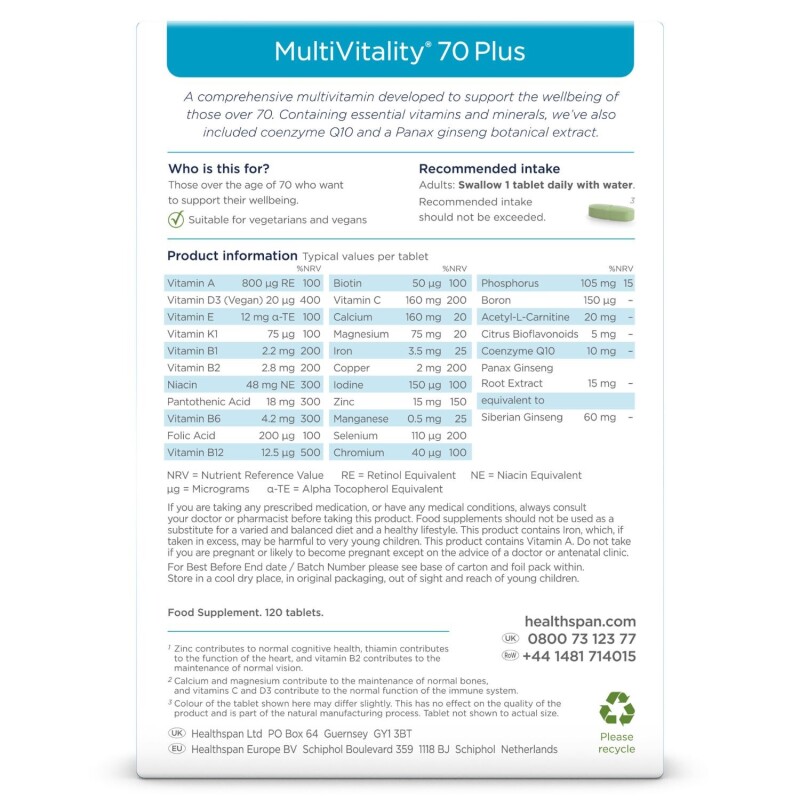Healthspan MultiVitality 70 Plus