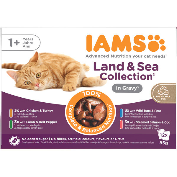 IAMS Delights Cat Pouch Land & Sea Collection in Gravy 12 x 85g x 2