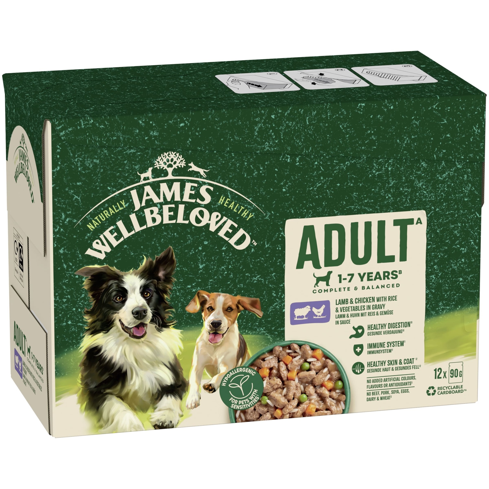 James Wellbeloved Adult Wet Dog Food Lamb Chicken & Rice Gravy Pouch 12x90g