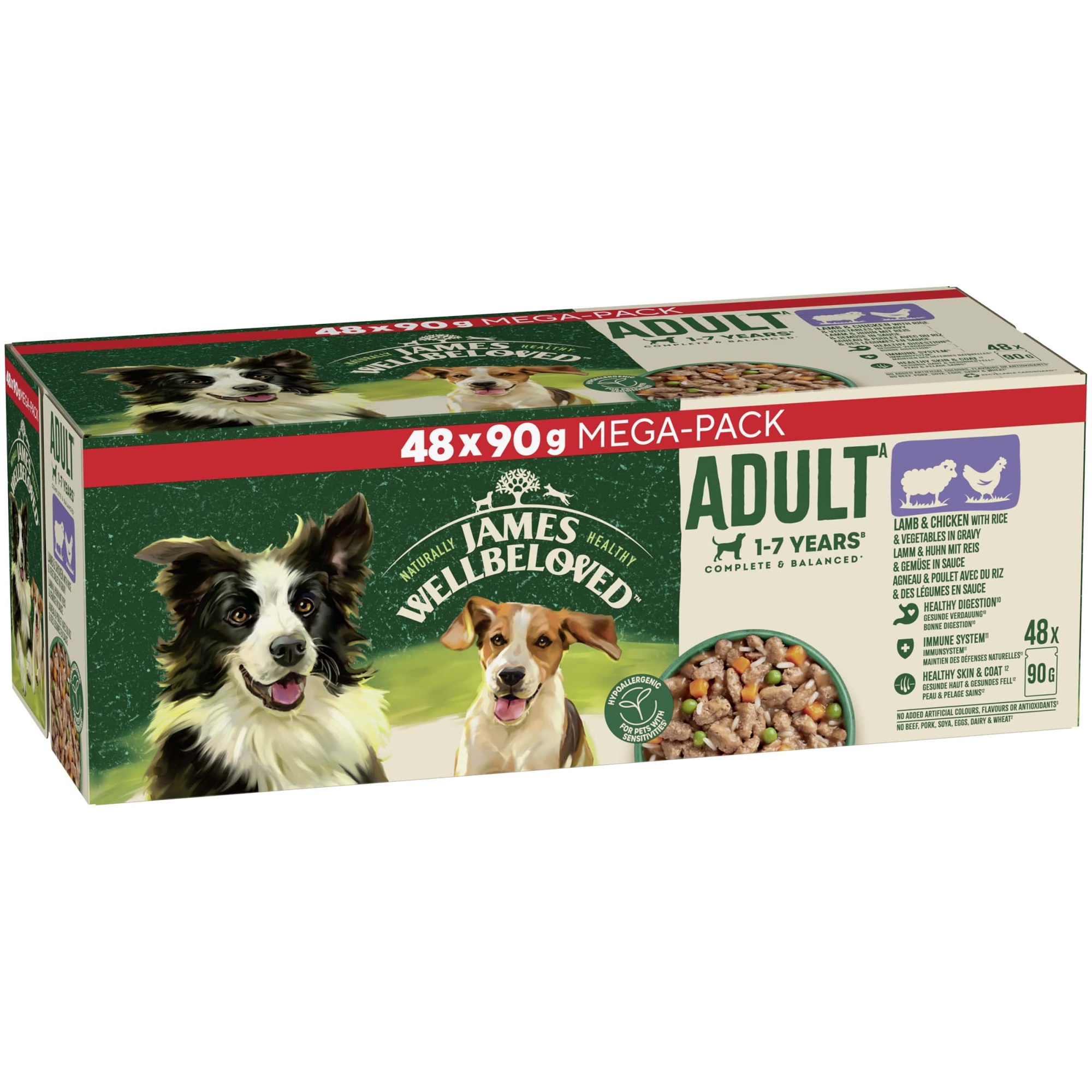 James Wellbeloved Adult Wet Dog Food Lamb Chicken & Rice Pack Pouch 48x90g