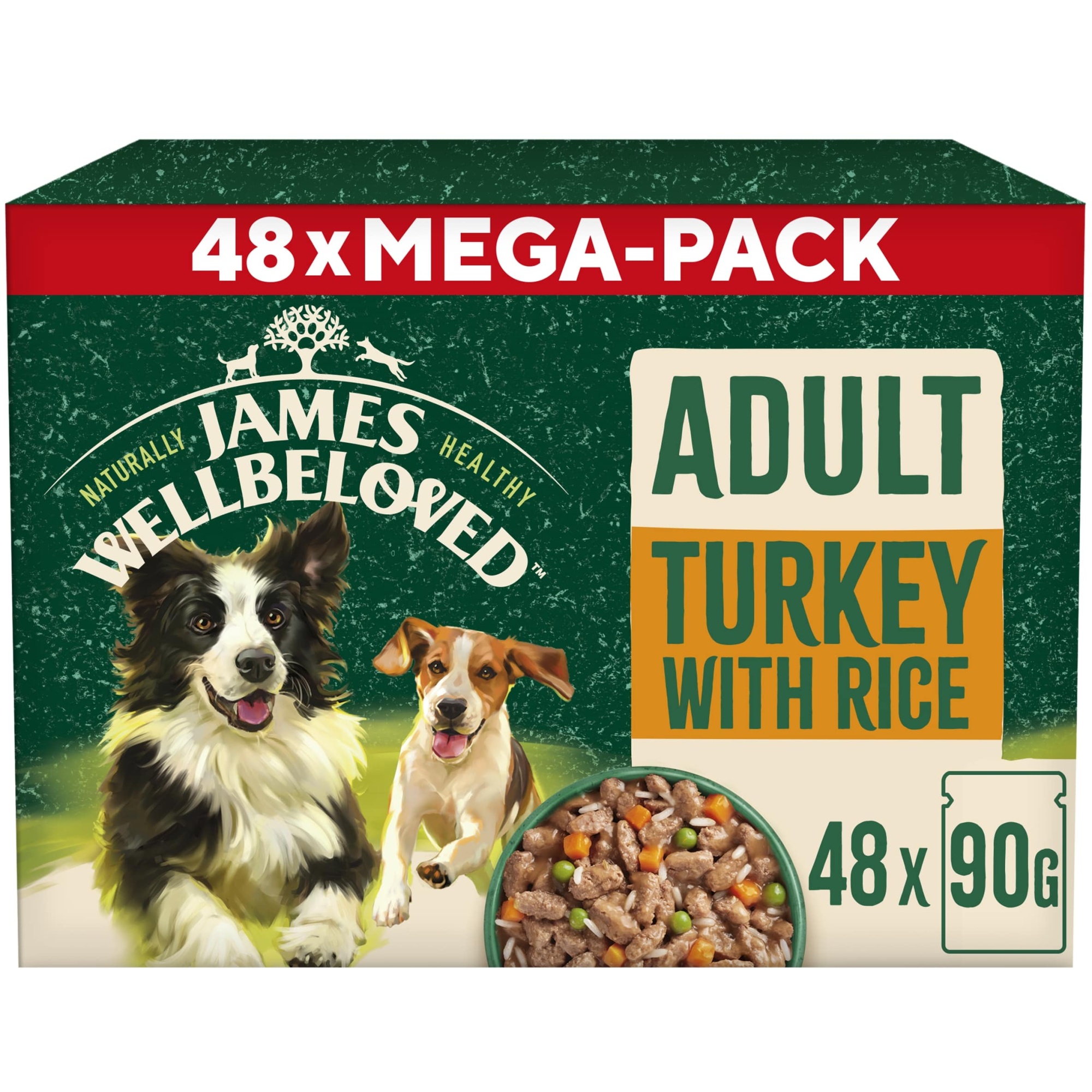 James Wellbeloved Adult Wet Dog Food Turkey & Rice Mega Pack Pouch 48x90g