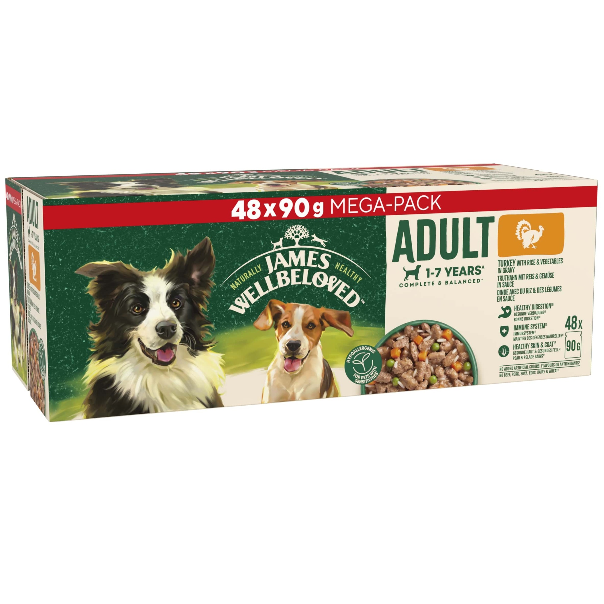 James Wellbeloved Adult Wet Dog Food Turkey & Rice Mega Pack Pouch 48x90g