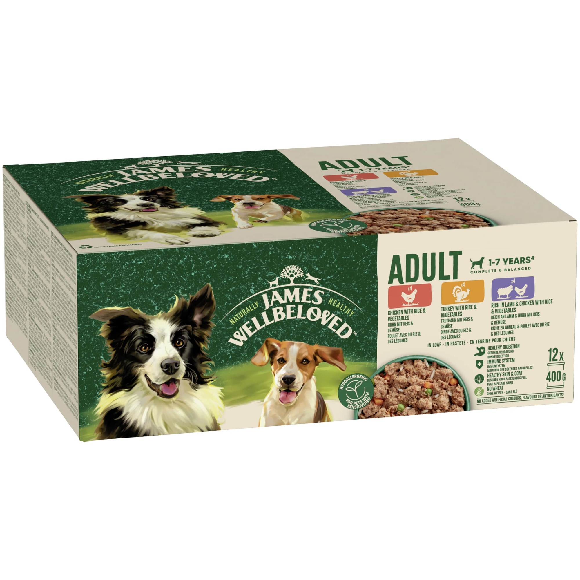James Wellbeloved Adult Wet Dog Food Turkey Lamb & Chicken Loaf 12 x 400g